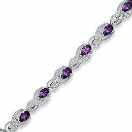 Pear-Shaped Amethyst and 0.10 CT. T.W. Diamond Bracelet in Sterling Silver