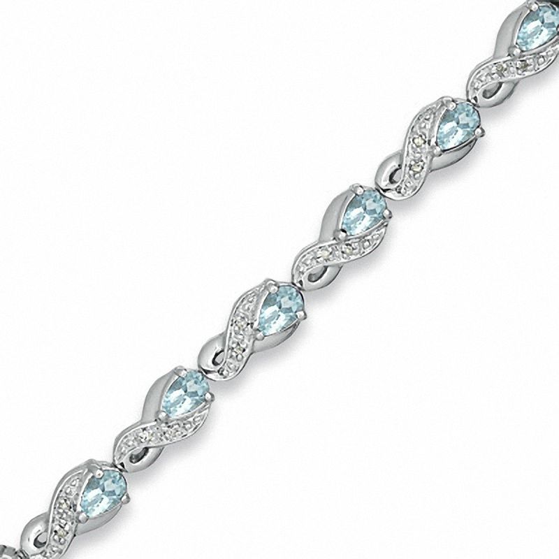 Pear-Shaped Aquamarine and 0.10 CT. T.W. Diamond Bracelet in Sterling Silver