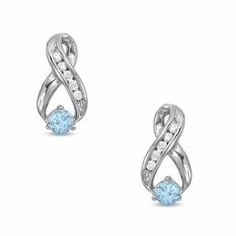 Aquamarine and 0.10 CT. T.W. Diamond Infinity Loop Earrings in Sterling Silver