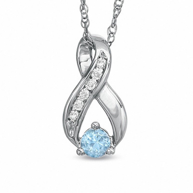 4.0mm Aquamarine and 0.10 CT. T.W. Diamond Infinity Loop Pendant in Sterling Silver