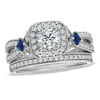 Vera Wang Love Collection 1.20 CT. T.W. Diamond and Sapphire Frame Bridal Set in 14K White Gold