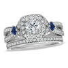 Thumbnail Image 1 of Vera Wang Love Collection 1.20 CT. T.W. Diamond and Sapphire Frame Bridal Set in 14K White Gold