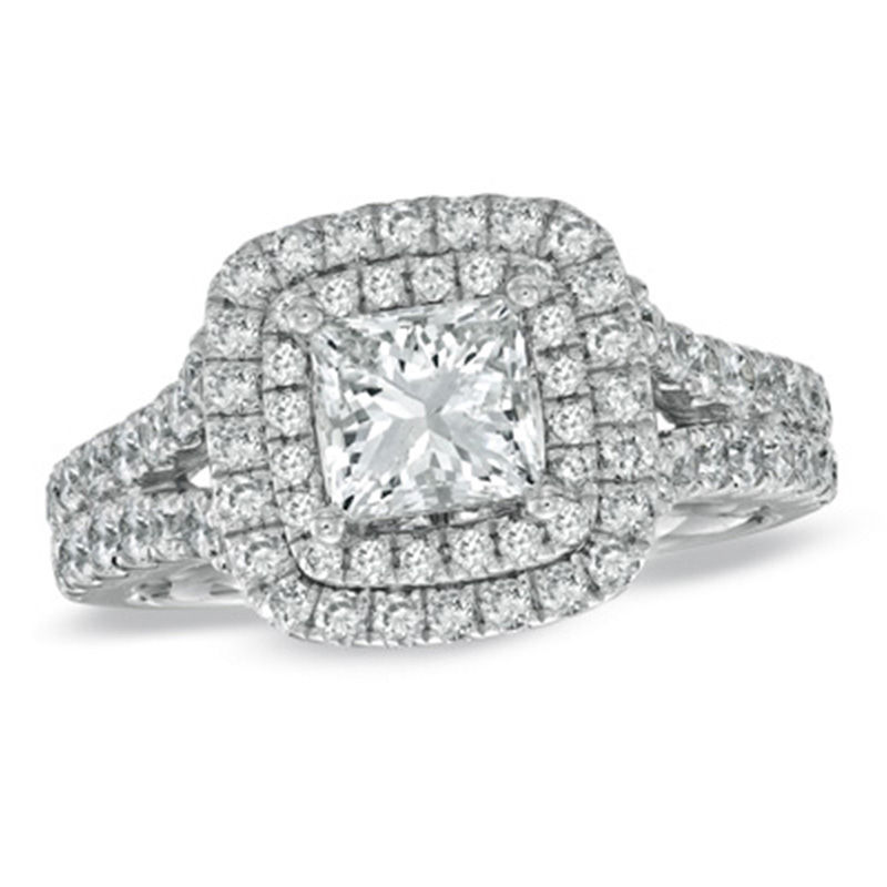 Vera Wang Love Collection 2.20 CT. T.W. Princess-Cut Diamond Frame Split Shank Engagement Ring in 14K White Gold