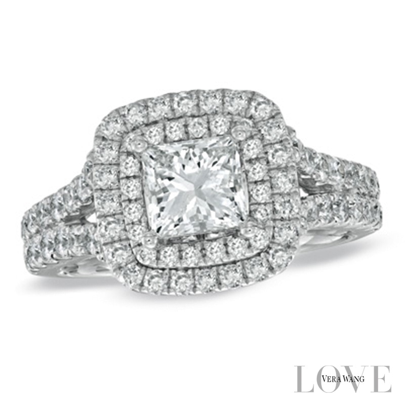 Vera Wang Love Collection CT. T.W. Princess-Cut Diamond Frame Split Shank Engagement Ring 14K White Gold