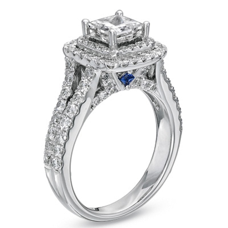 Main Image 3 of Vera Wang Love Collection 2.20 CT. T.W. Princess-Cut Diamond Frame Split Shank Engagement Ring in 14K White Gold