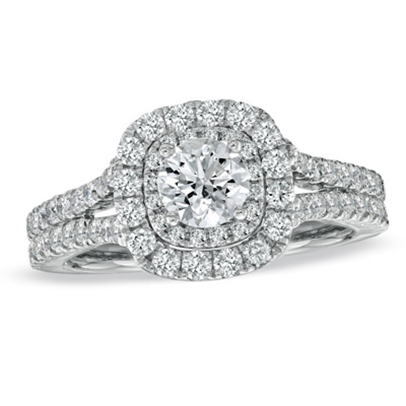 Vera Wang Love Collection 1.45 CT. T.W. Diamond Frame Split Shank Engagement Ring in 14K White Gold