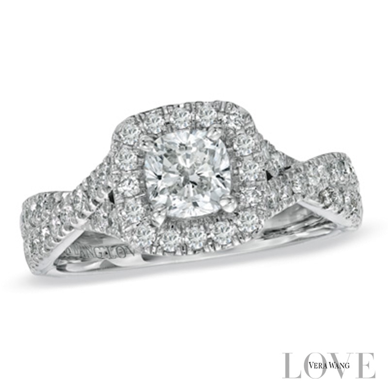 Main Image 1 of Vera Wang Love Collection 1.30 CT. T.W. Cushion-Cut Diamond Frame Twist Engagement Ring in 14K White Gold