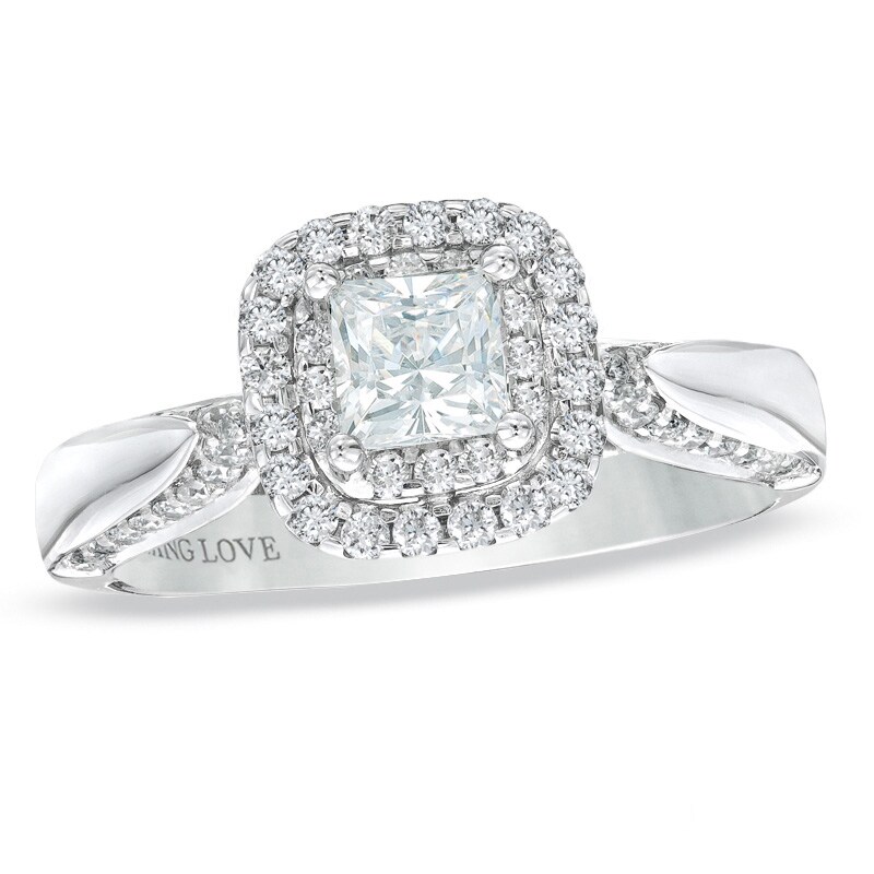 Main Image 1 of Vera Wang Love Collection 0.83 CT. T.W. Princess-Cut Diamond Double Frame Engagement Ring in 14K White Gold