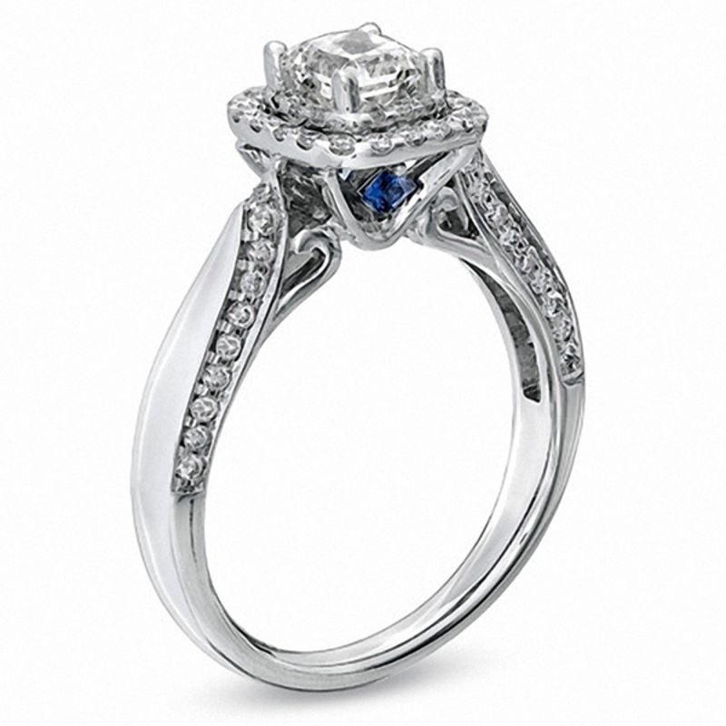 Main Image 3 of Vera Wang Love Collection 0.83 CT. T.W. Princess-Cut Diamond Double Frame Engagement Ring in 14K White Gold