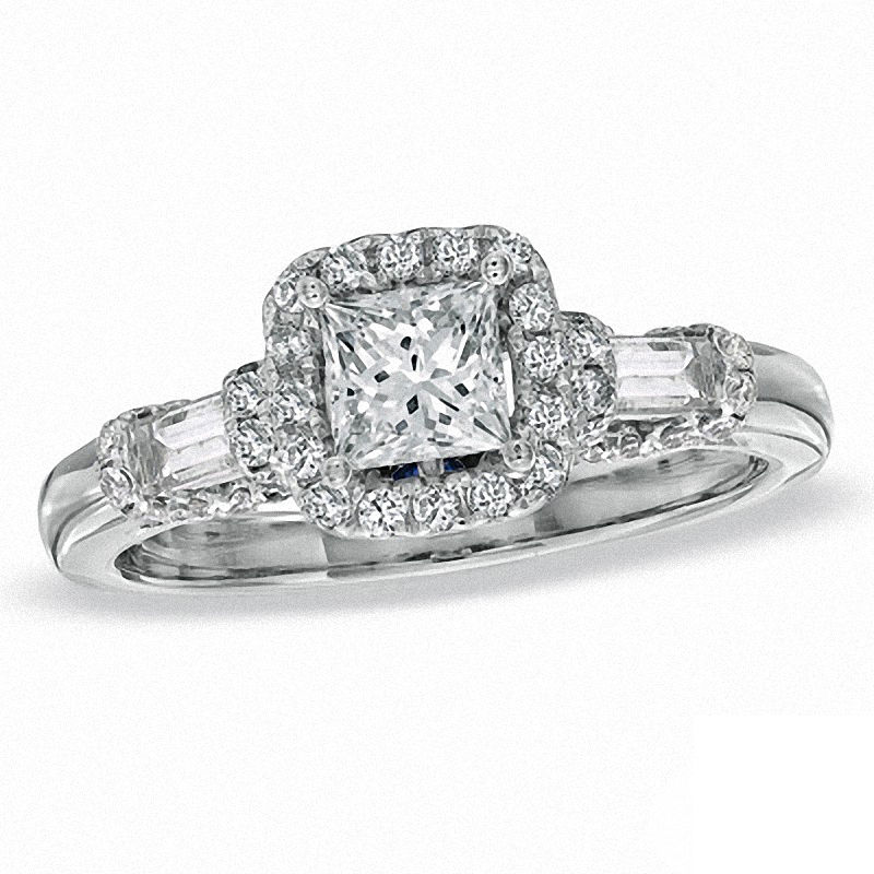 Vera Wang Love Collection 1.05 CT. T.W. Princess-Cut and Baguette Diamond Frame Engagement Ring in 14K White Gold