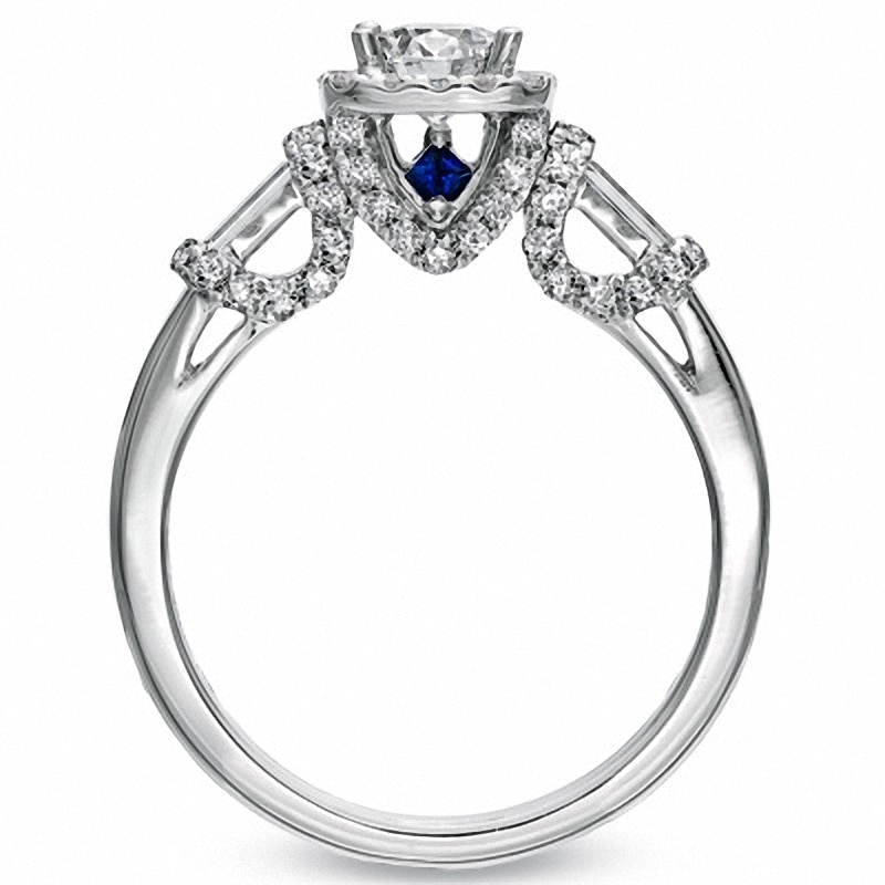 Vera Wang Love Collection 1.05 CT. T.W. Princess-Cut and Baguette Diamond Frame Engagement Ring in 14K White Gold