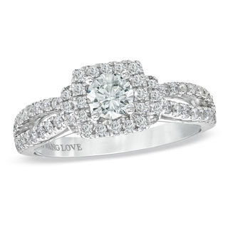 Vera Wang Love Collection 0.95 CT. T.W. Diamond Frame Split Shank Engagement Ring in 14K White Gold