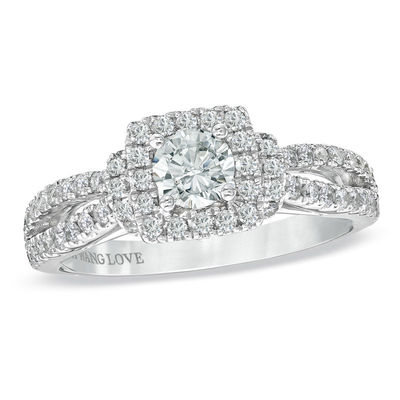 Vera Wang Love Collection 0.95 CT. T.W. Diamond Frame Split Shank Engagement Ring in 14K White Gold