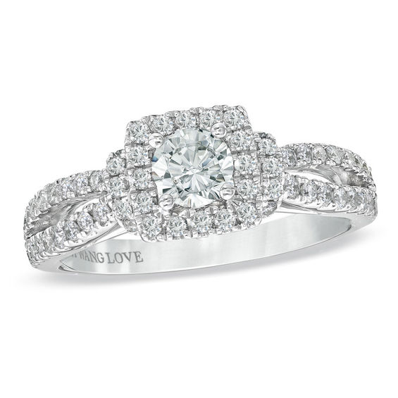 Vera Wang Love Collection 0.95 CT. T.W. Diamond Frame Split Shank Engagement Ring in 14K White Gold