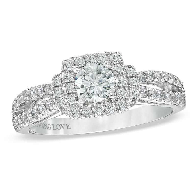 Vera Wang Love Collection 0.95 CT. T.W. Diamond Frame Split Shank Engagement Ring in 14K White Gold|Peoples Jewellers