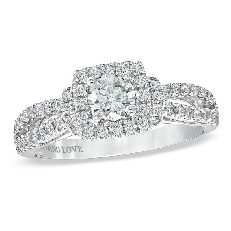 Vera Wang Love Collection 0.95 CT. T.W. Diamond Frame Split Shank Engagement Ring in 14K White Gold