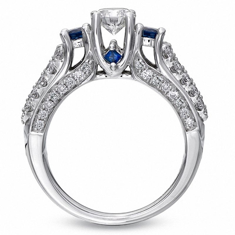 Main Image 2 of Vera Wang Love Collection 1.30 CT. T.W. Diamond and Sapphire Three Stone Engagement Ring in 14K White Gold
