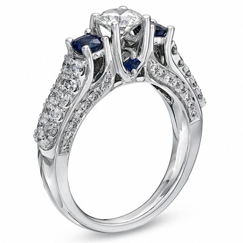 Main Image 3 of Vera Wang Love Collection 1.30 CT. T.W. Diamond and Sapphire Three Stone Engagement Ring in 14K White Gold
