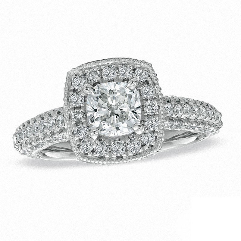 Vera Wang Love Collection 1.95 CT. T.W. Cushion-Cut Diamond Frame Engagement Ring in 14K White Gold