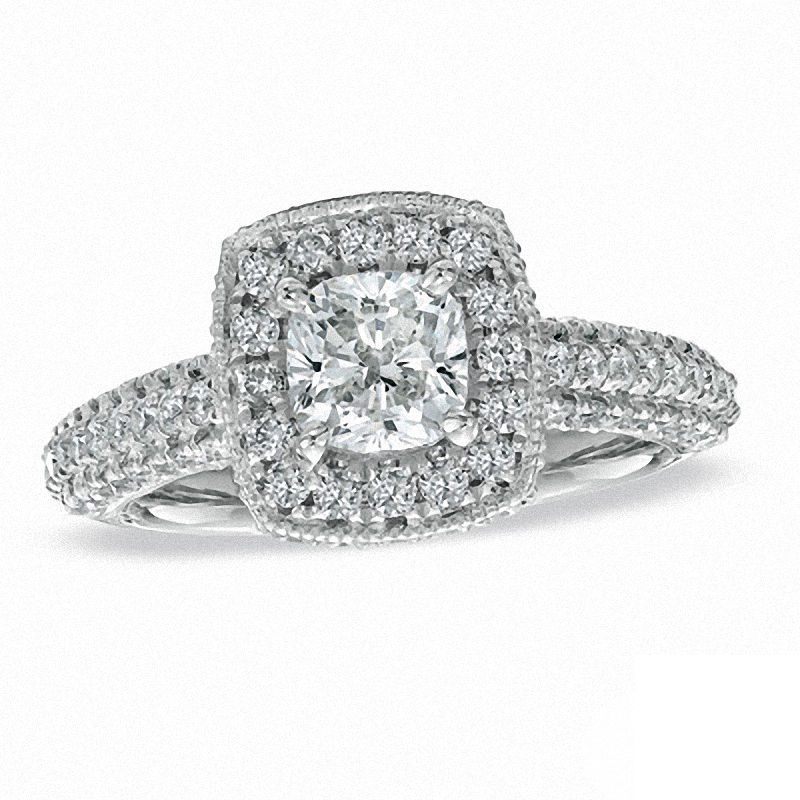 Peoples Jewellers Vera Wang Love Collection 1.95 CT. T.W. Cushion Cut Diamond Frame Engagement Ring in 14K White Gold Peoples Jewellers Hillcrest Mall