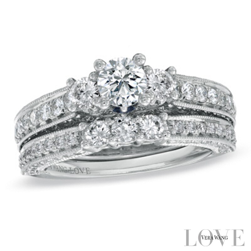 Vera Wang Love Collection 1.95 CT. T.W. Diamond Three Stone Bridal Set in 14K White Gold