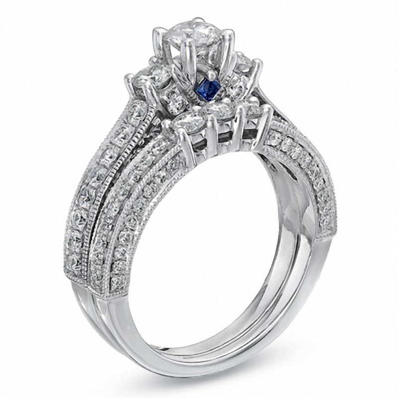 Vera Wang Love Collection 1.95 CT. T.W. Diamond Three Stone Bridal Set in 14K White Gold