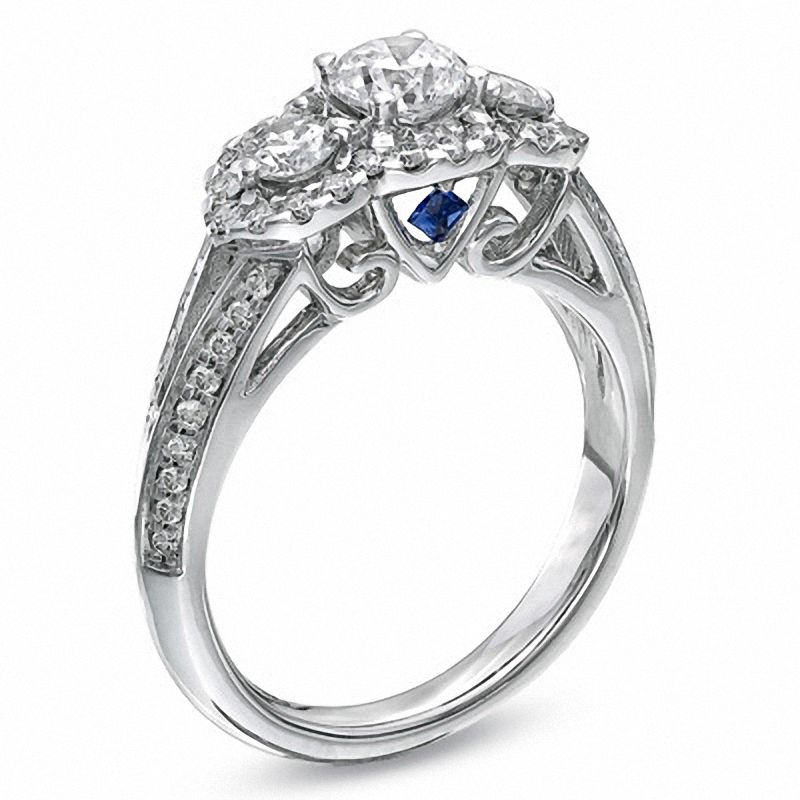 Main Image 3 of Vera Wang Love Collection 1.20 CT. T.W. Diamond Three Stone Split Shank Engagement Ring in 14K White Gold