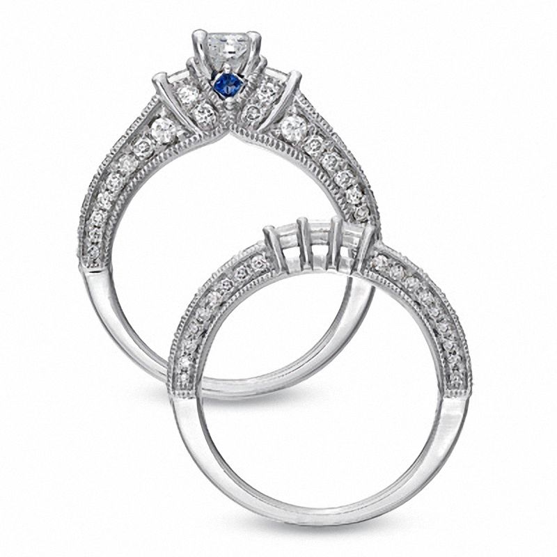 Vera Wang Love Collection CT. T.W. Princess-Cut Diamond Three Stone Bridal Set 14K White Gold