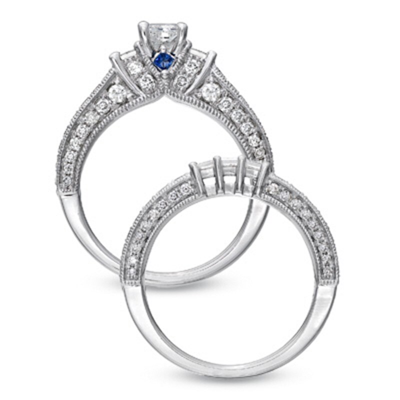 Vera Wang Love Collection 1.95 CT. T.W. Princess-Cut Diamond Three Stone Bridal Set in 14K White Gold