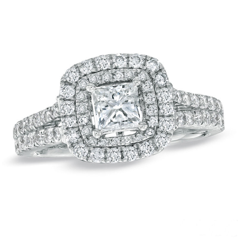 Vera Wang Love Collection 1.45 CT. T.W. Princess-Cut Diamond Frame Split Shank Engagement Ring in 14K White Gold