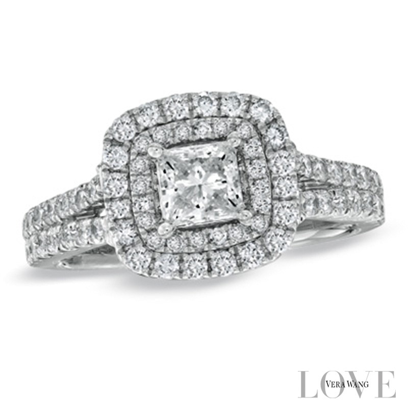 Vera Wang Love Collection 1.45 CT. T.W. Princess-Cut Diamond Frame Split Shank Engagement Ring 14K White Gold