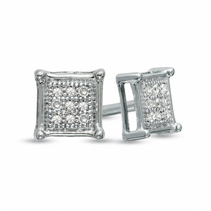 0.05 CT. T.W. Diamond Square Stud Earrings in 10K White Gold|Peoples Jewellers