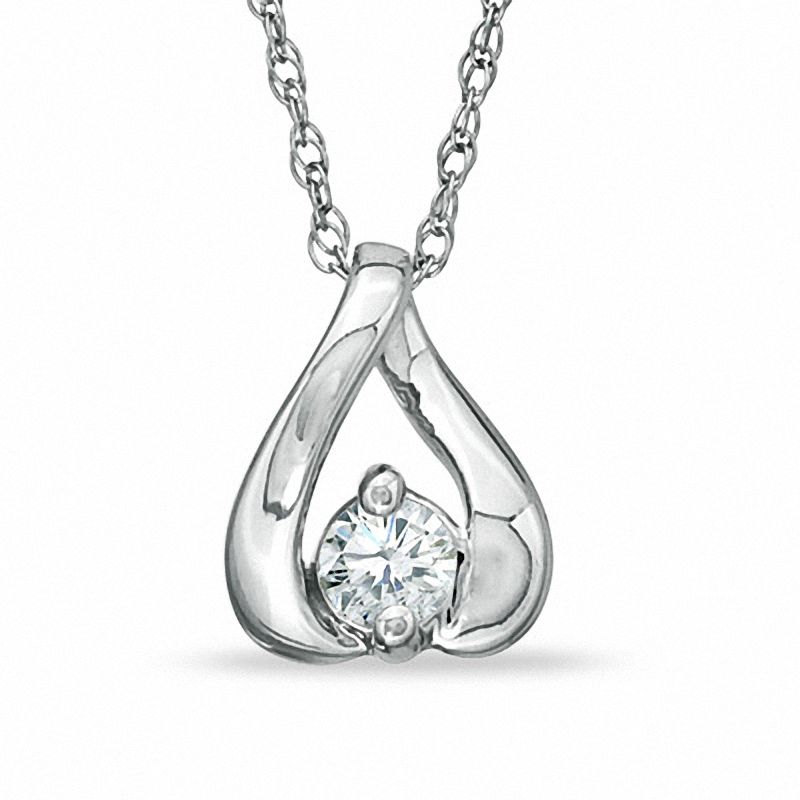 Main Image 1 of 0.10 CT. Diamond Solitaire Kiss Pendant in 10K White Gold