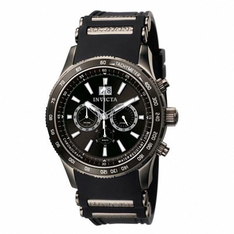 Main Image 1 of Men's Invicta Aviator Chronograph Black Strap Watch with Black Dial (Model: 1239)