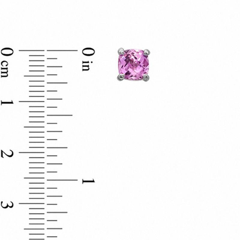 Main Image 2 of 6.0mm Cushion-Cut Lab-Created Pink Sapphire Fashion Stud Earrings in 10K White Gold