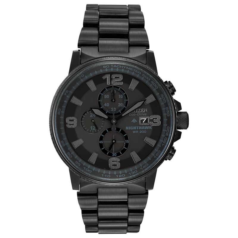 Men's Citizen Eco-Drive® Nighthawk Chronograph Black IP Watch with Black Dial (Model CA0295-58E)