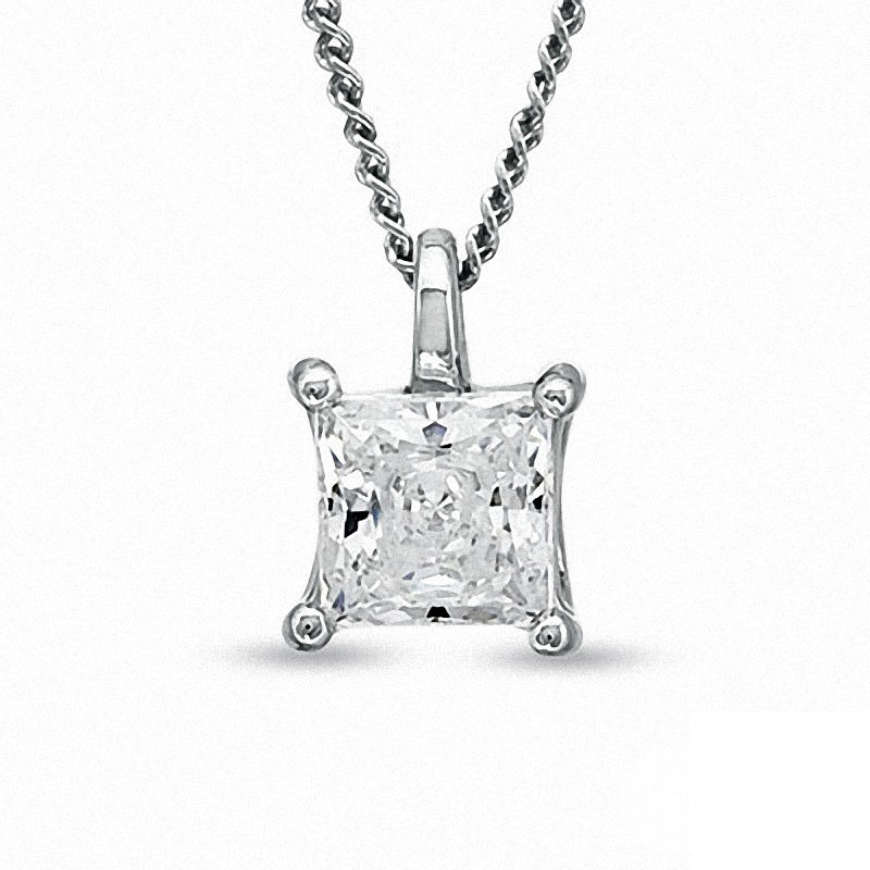 Main Image 1 of 0.30 CT. Certified Princess-Cut Canadian Diamond Pendant in 14K White Gold (I/I2) - 17"