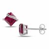 Thumbnail Image 0 of Princess-Cut Lab-Created Ruby Overlay Stud Earrings in 10K White Gold
