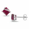 Thumbnail Image 1 of Princess-Cut Lab-Created Ruby Overlay Stud Earrings in 10K White Gold
