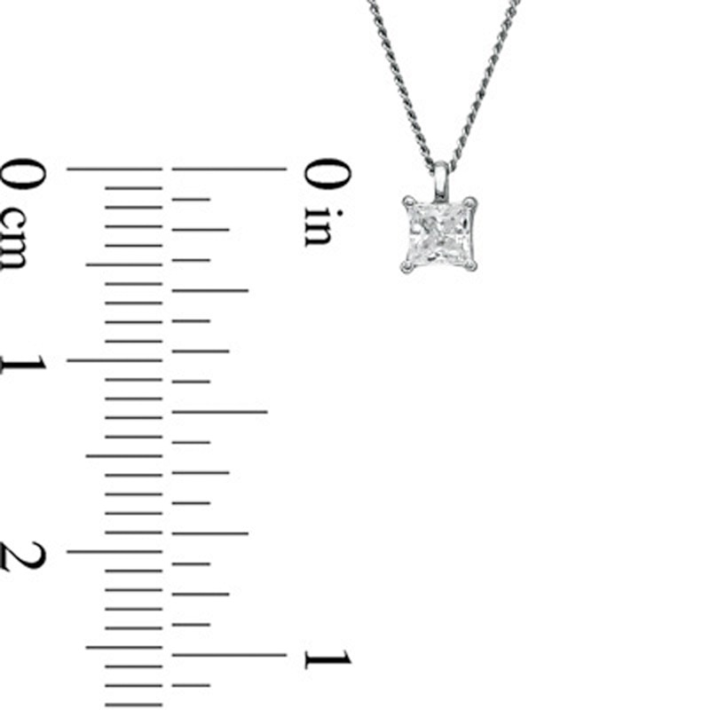 Main Image 2 of 0.18 CT. Certified Princess-Cut Canadian Diamond Pendant in 14K White Gold (I/I2) - 17&quot;