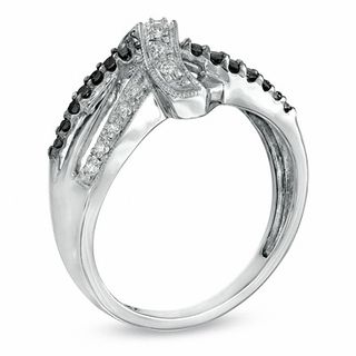 0.25 CT. T.W. Enhanced Black and White Diamond Ribbon Ring in Sterling Silver