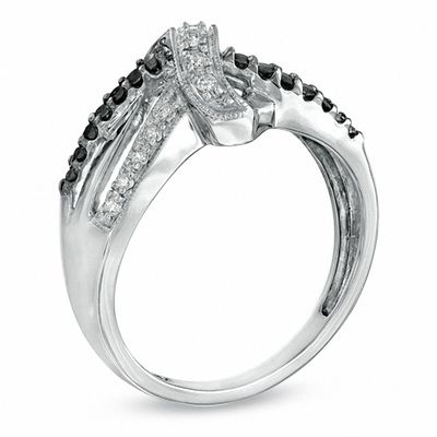 0.25 CT. T.W. Enhanced Black and White Diamond Ribbon Ring in Sterling Silver