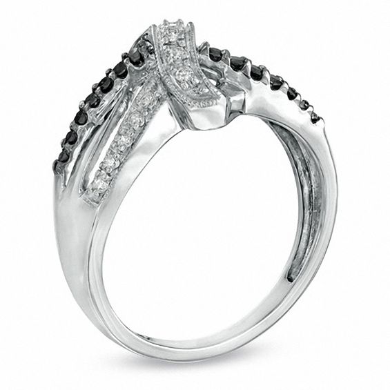 0.25 CT. T.W. Enhanced Black and White Diamond Ribbon Ring in Sterling Silver