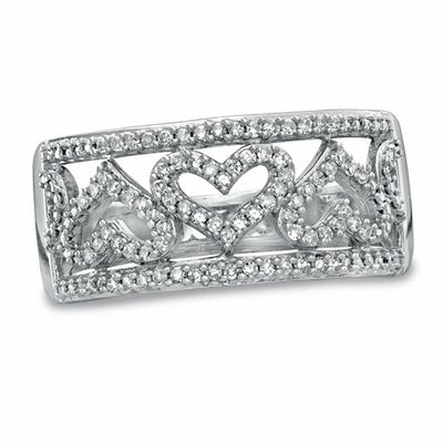 0.25 CT. T.W. Diamond Alternating Hearts Band in Sterling Silver