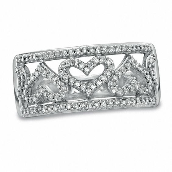 0.25 CT. T.W. Diamond Alternating Hearts Band in Sterling Silver