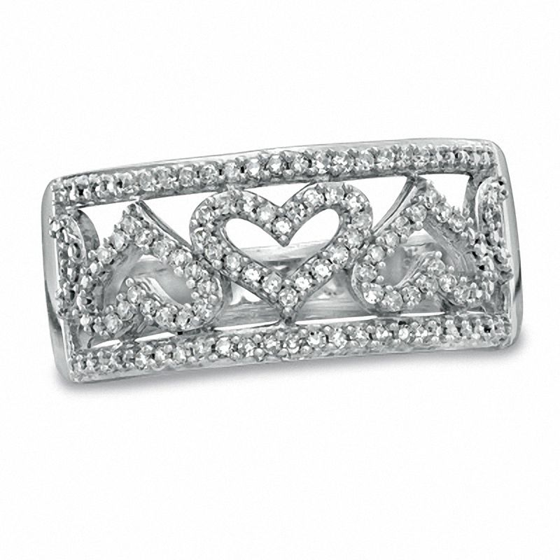 Main Image 1 of 0.25 CT. T.W. Diamond Alternating Hearts Band in Sterling Silver