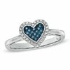 Thumbnail Image 1 of 0.13 CT. T.W. Enhanced Blue and White Diamond Frame Heart-Shaped Ring in Sterling Silver