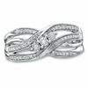 0.19 CT. T.W. Diamond Three Stone Bypass Open Shank Ring in Sterling Silver