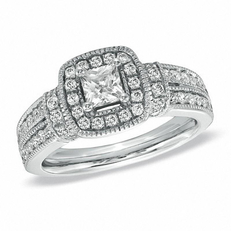 1.00 CT. T.W. Princess-Cut Diamond Frame Engagement Ring in 14K White Gold
