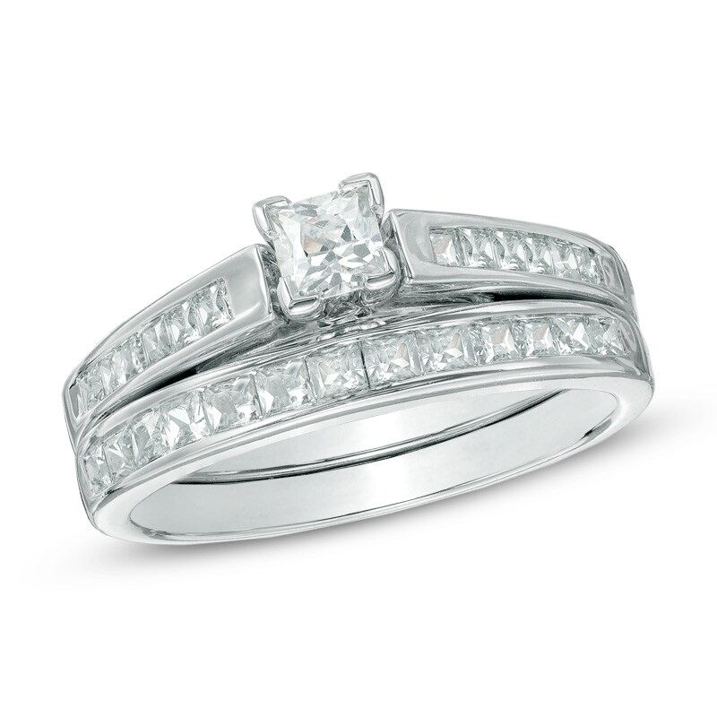 1.00 CT. T.W. Princess-Cut Diamond Bridal Set in 14K White Gold|Peoples Jewellers